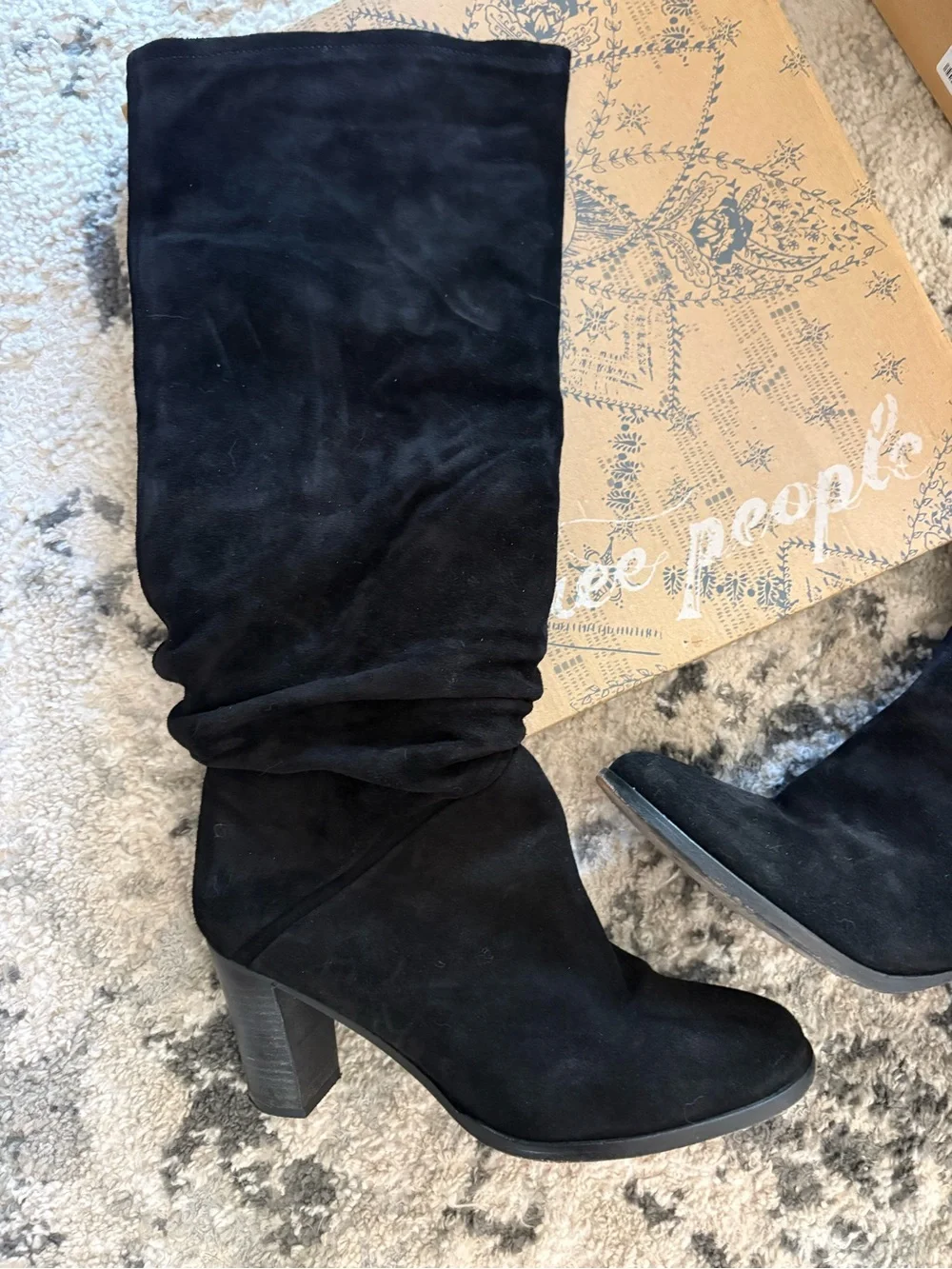 Free People Black Suede Slouch Knee Boots